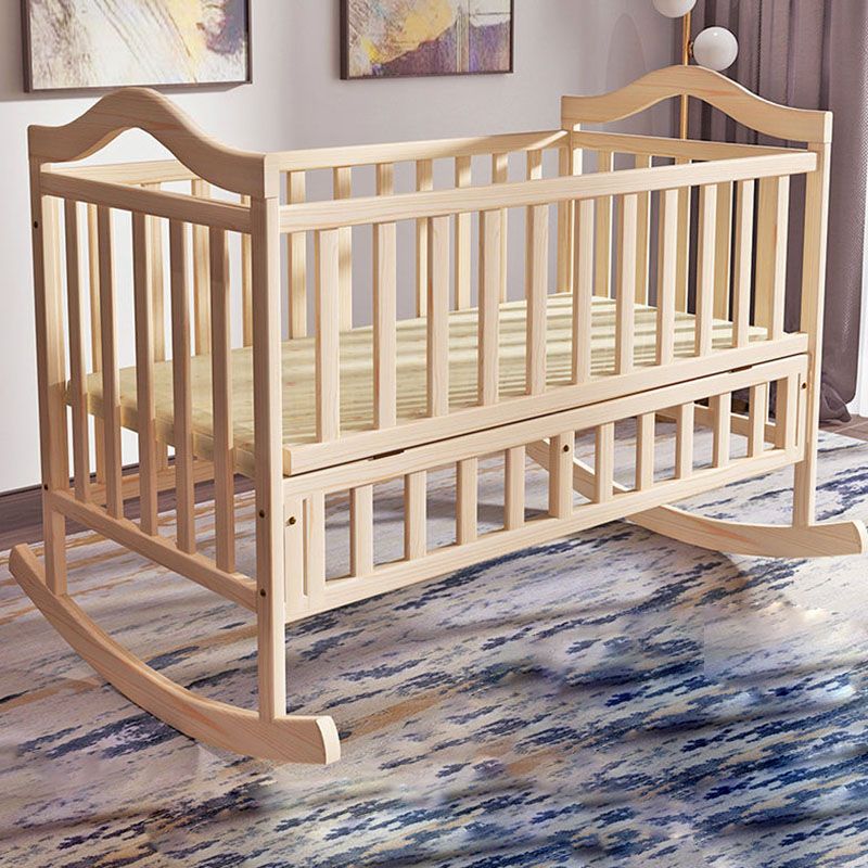 Scandinavian Nursery Crib Solid Wood Guardrail Baby Crib with Casters