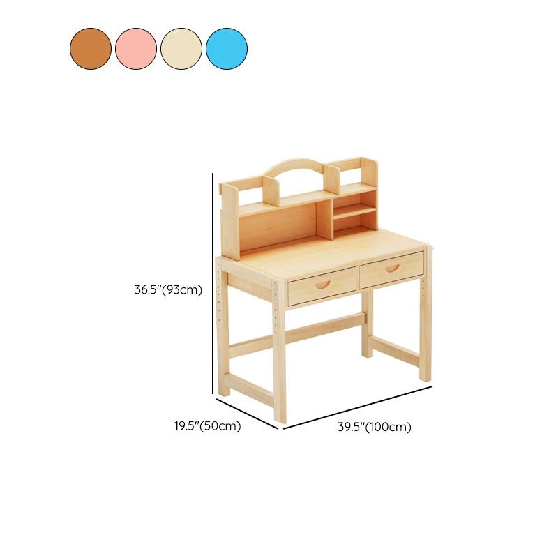 Pine Solid Wood Study Desk Table and Chair Set with Storage Shelves