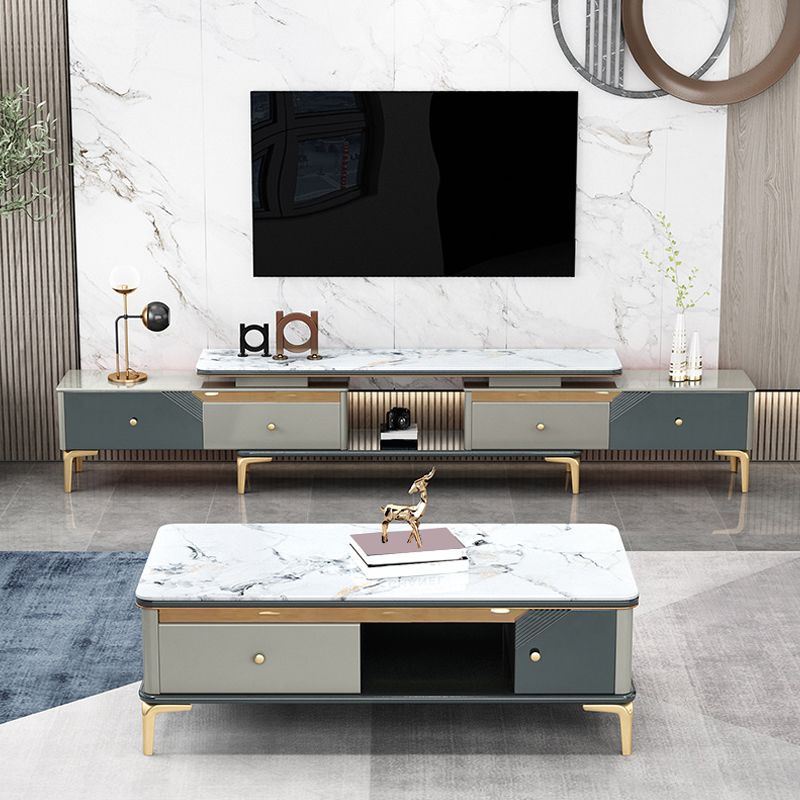 Glam Open Shelving Media Console Stone TV Stand with Drawers for Living Room