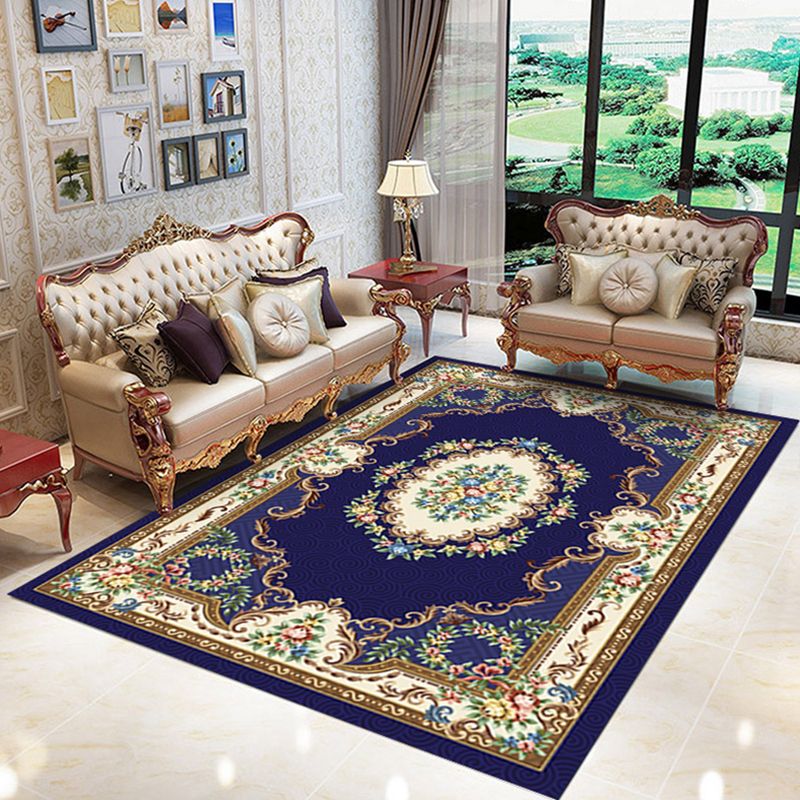 Multicolor Traditional Rug Polyester Carpet Flower Print Indoor Rug Non-Slip Backing for Living Room