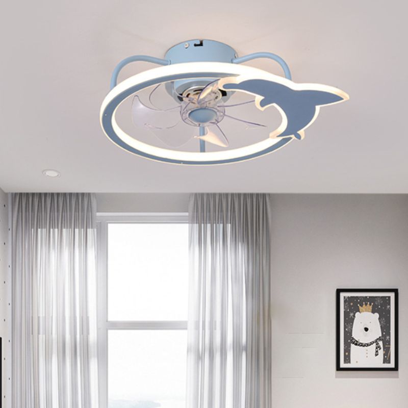 Unique Shape Metal Ceiling Fan Kids Style 2 Lights Ceiling Fan Lamp