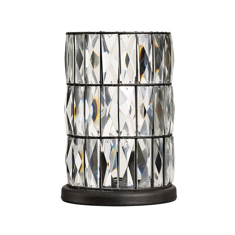 Black Cylinder Night Lamp Contemporary Clear Crystal 1 Light Living Room Nightstand Light