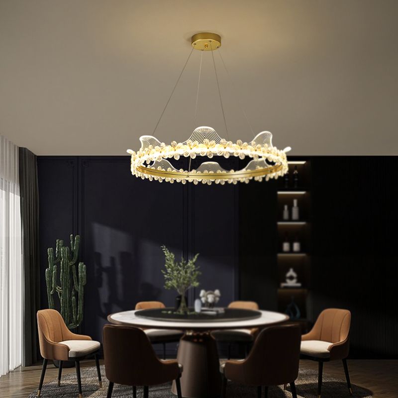 Contemporary Crown Shape Pendant Chandelier Crystal 1-Light Pendant Lighting in Gold