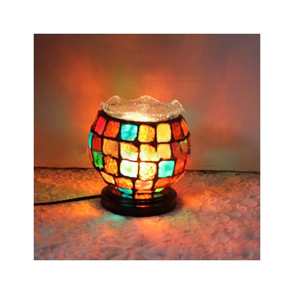 Child Bedroom Lattice Bowl Desk Light Stained Glass 1 Head Tiffany Small Desk Lamp in Black Base