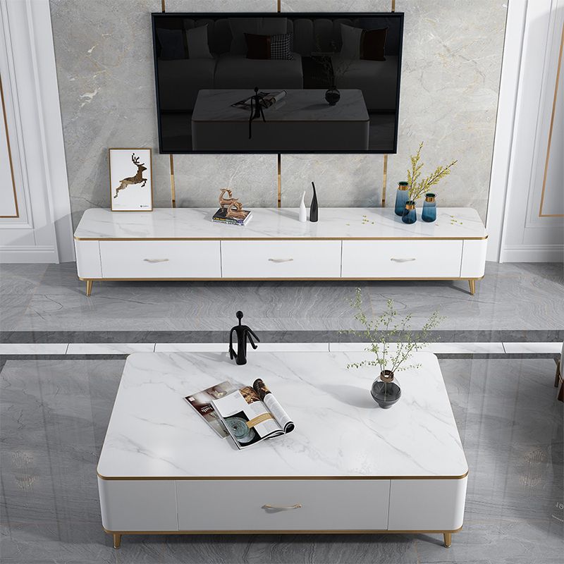 Contemporary TV Console in White TV Stand for TVs with Drawers