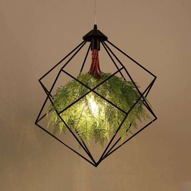 1 bol metalen hanglamp Licht armatuur industrieel zwart geometrisch restaurant LED -plant hangende lampkit, 18 "/21,5" breed