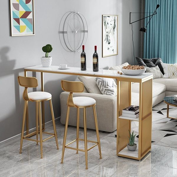 Rectangle Stone Bar Dining Table Contemporary Bar Table with Sled Base