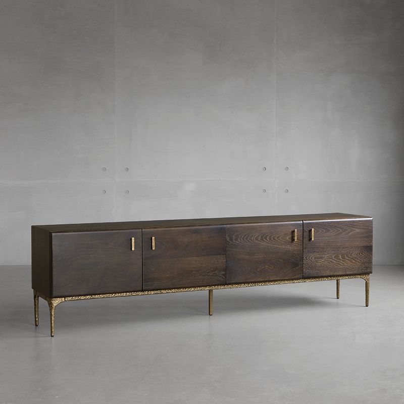 Glam Brown Media Console Wood TV Console with Metal Legs for Living Room