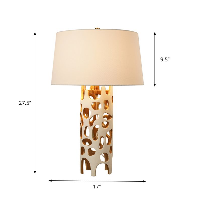 Tapered Drum Fabric Night Lighting Modern Stylish 1 Head White Table Lamp with Cutouts Resin Base