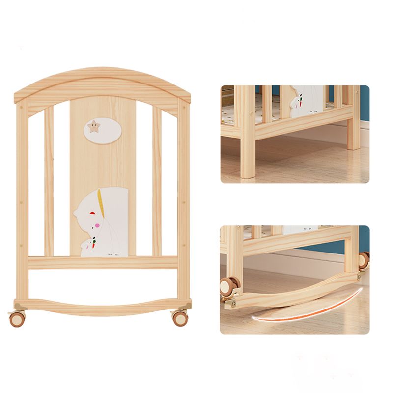 Farmhouse Arched Nursery Crib Under Crib Storage Baby Crib with Wheels