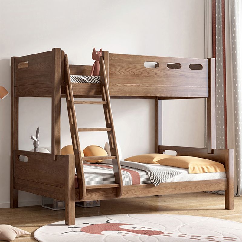 Solid Wood Bunk Bed Scandinavian Walnut/Natural Bed with Headboard