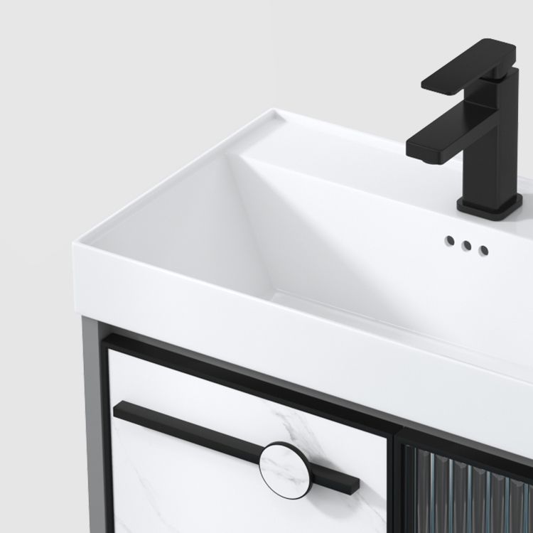 Modern Single Sink Bathroom Vanity White Glass Rectangular Wall Mount Bath Vanity