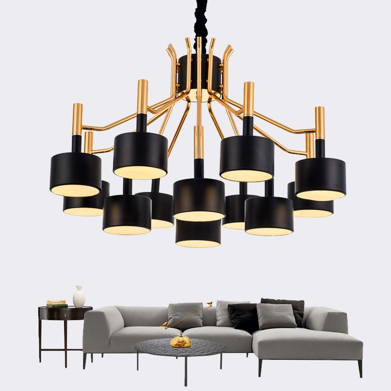 Drum Shade Chandelier Light Post-modern Metal Living Room Suspended Lighting Fixture