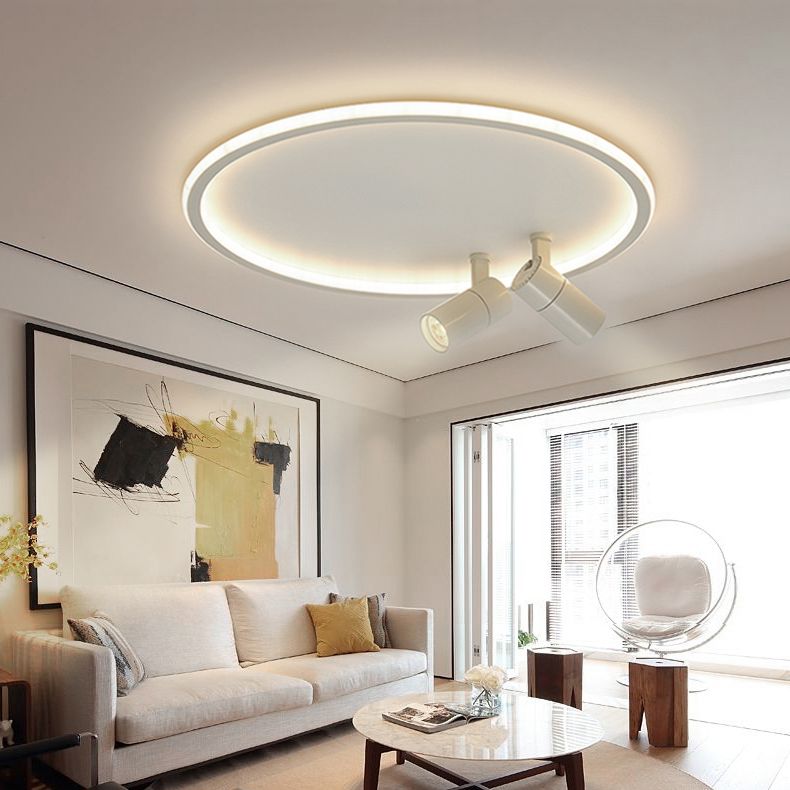 2-Light LED Semi Flush Mount in Modern Simplicity Circular Acrylic Ceiling Light in White