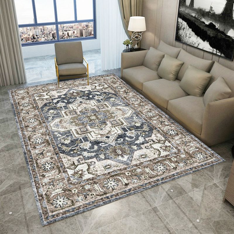 Distinctive Whitewash Indoor Rug Vintage Ethnic Area Carpet Anti-Slip Backing Rug for Home Decor
