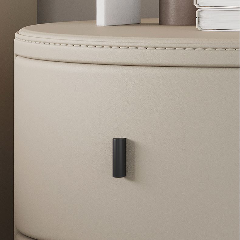 Faux Leather Oval Nightstand with 2-Drawer Wood Bedside Table for Nursery