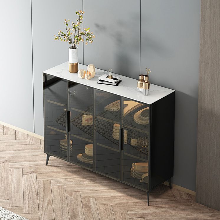 Modern Style Glass Sideboard Dining Room 36.6"H Buffet Server in Black