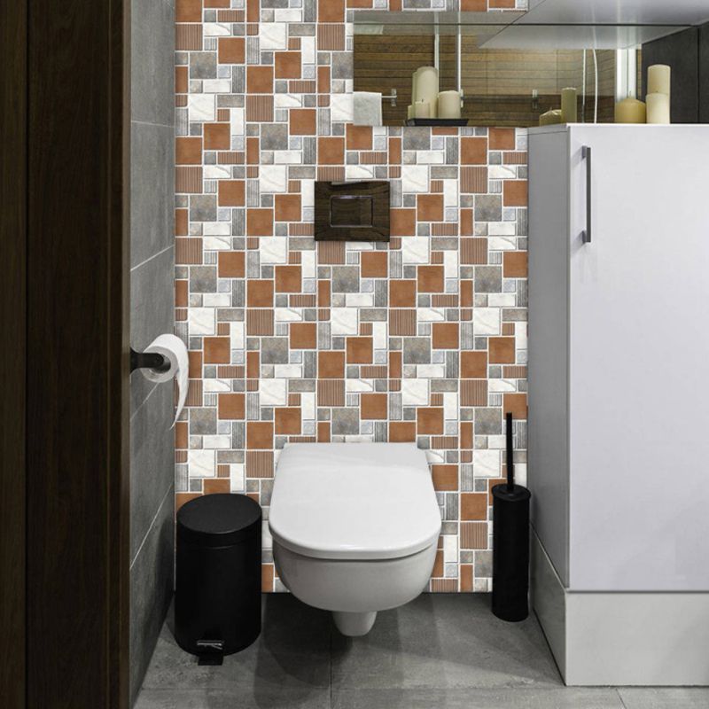 Industrial Mosaics Adhesive Wallpaper Panels Grey-Coffee Striped Wall Covering for Home