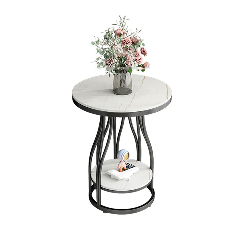 19.7" Wide Metal Frame Side Table with Shelf Round Sofa Side Accent Table