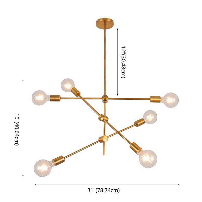 Metal Starburst Chandelier Light Brass Multi Light Industrial Pendant Light for Living Room