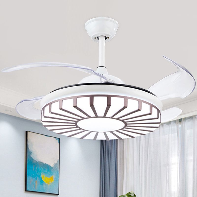 Sputnik Bedroom 4 Blades Hanging Fan Light Metal 19" Wide LED Modern Semi-Flush Mount in Coffee