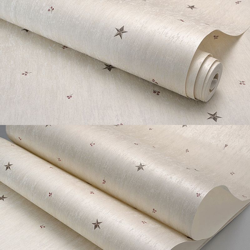 Cherry and Star Print Wallpaper Soft Color Novelty Wall Decor for Children's Bedroom