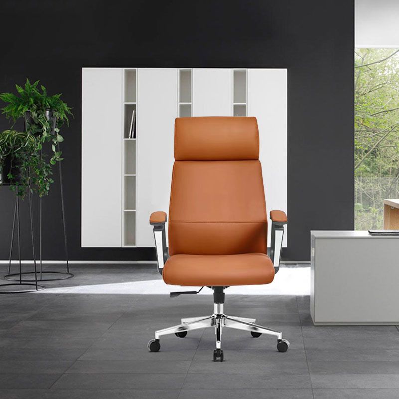 Modern Fixed Arms Office Chair Leather Tilt Mechanism No Distressing Desk Chair