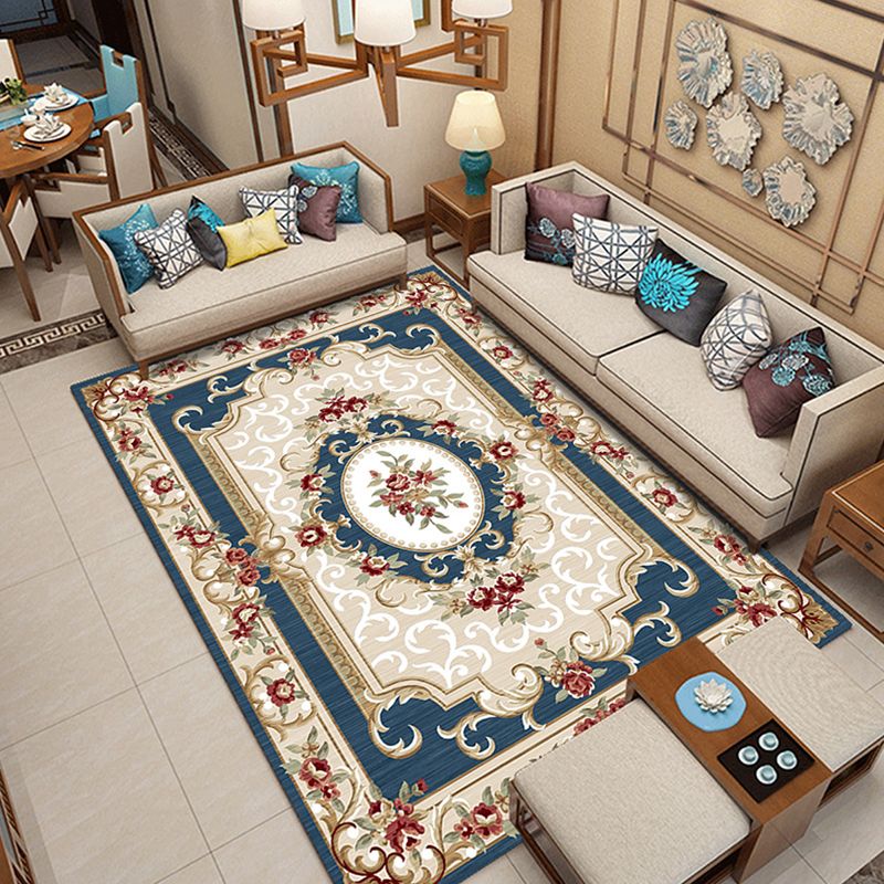 Nostalgia Floral Printed Rug Multi Colored Synthetics Indoor Rug Anti-Slip Backing Pet Friendly Carpet