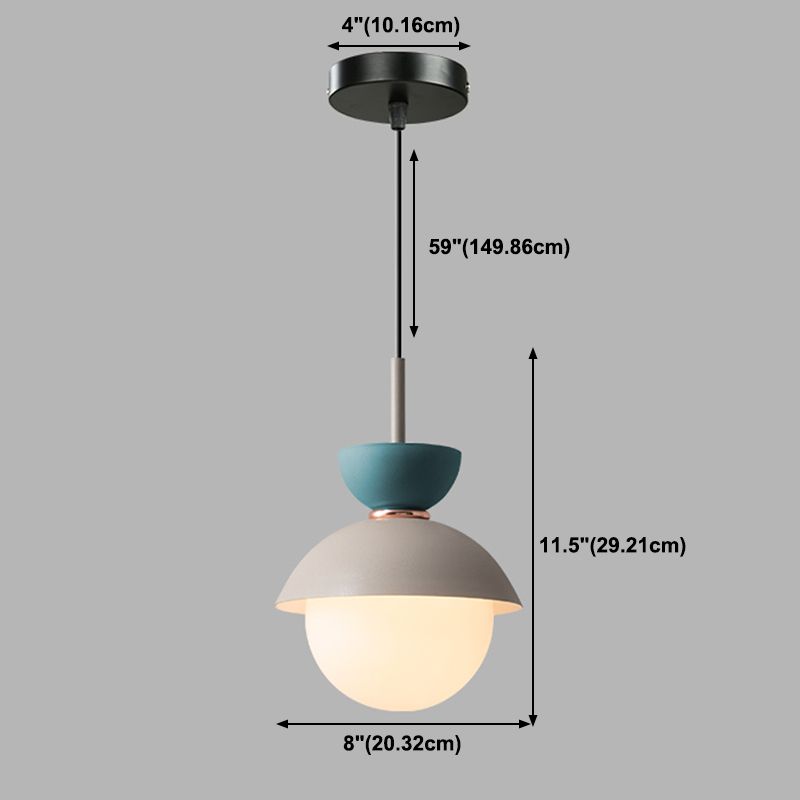 Macaron Style Hanging Light Fixture 1-Light Pendant Lamp with Glass Shade for Bedroom