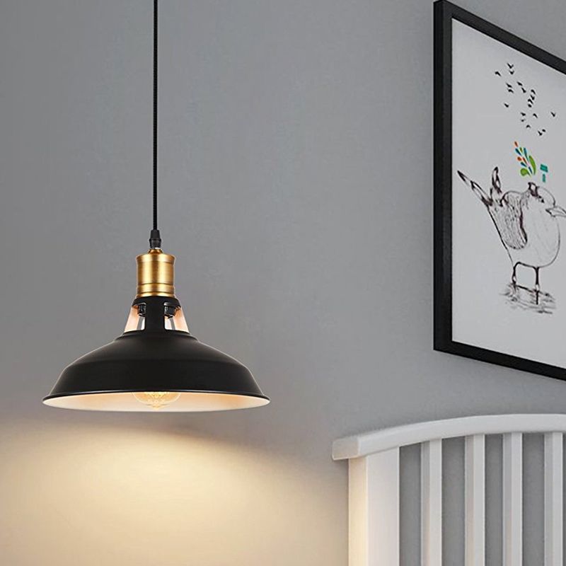 1 lichte hangende lampkit Rustiek bedstplug-in hangerverlichting met schuur ijzeren tint in zwart