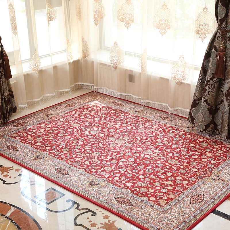 Red Retro Rug Blending Graphic Rug Stain Resistant Rug for Living Room