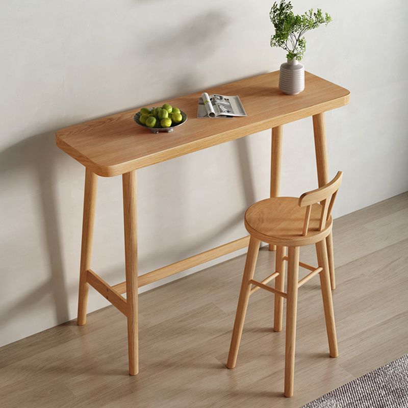 Modern Rectangular Bar Table Solid Wood Bistro Table with Trestle Base