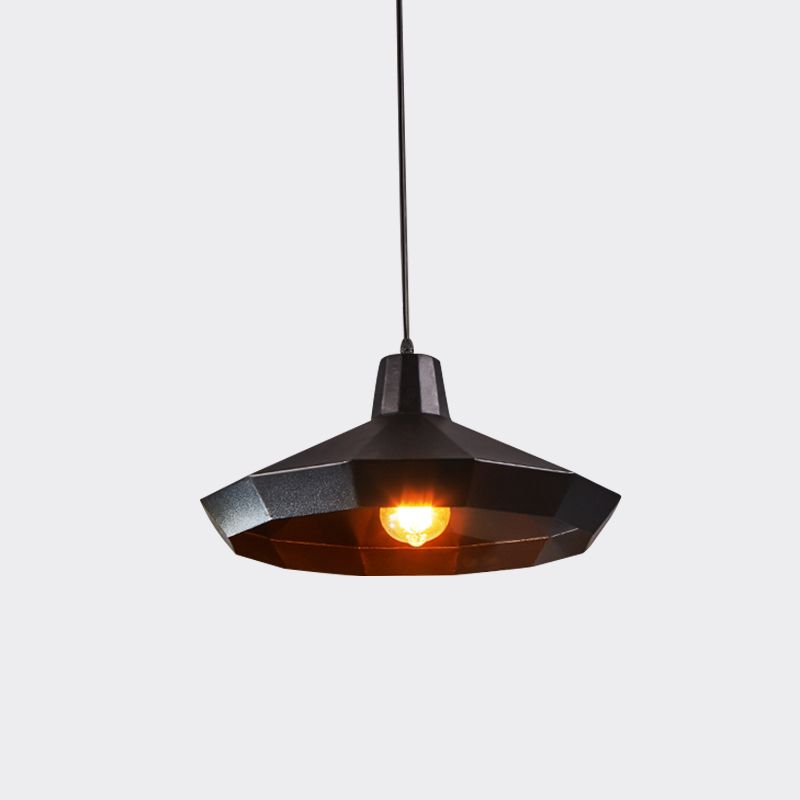 Diamond Metal Suspension Pendant Farmhouse 1 Light Coffee Shop Ceiling Lamp in Black