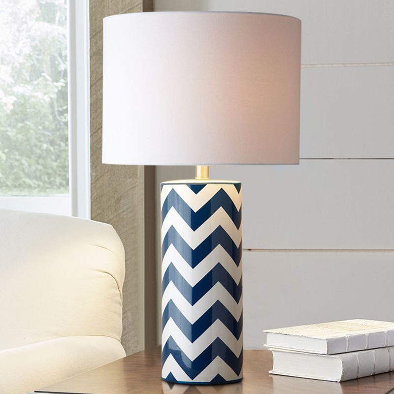 Contemporary 1 Head Task Lighting White Cylindrical Reading Lamp with Fabric Shade