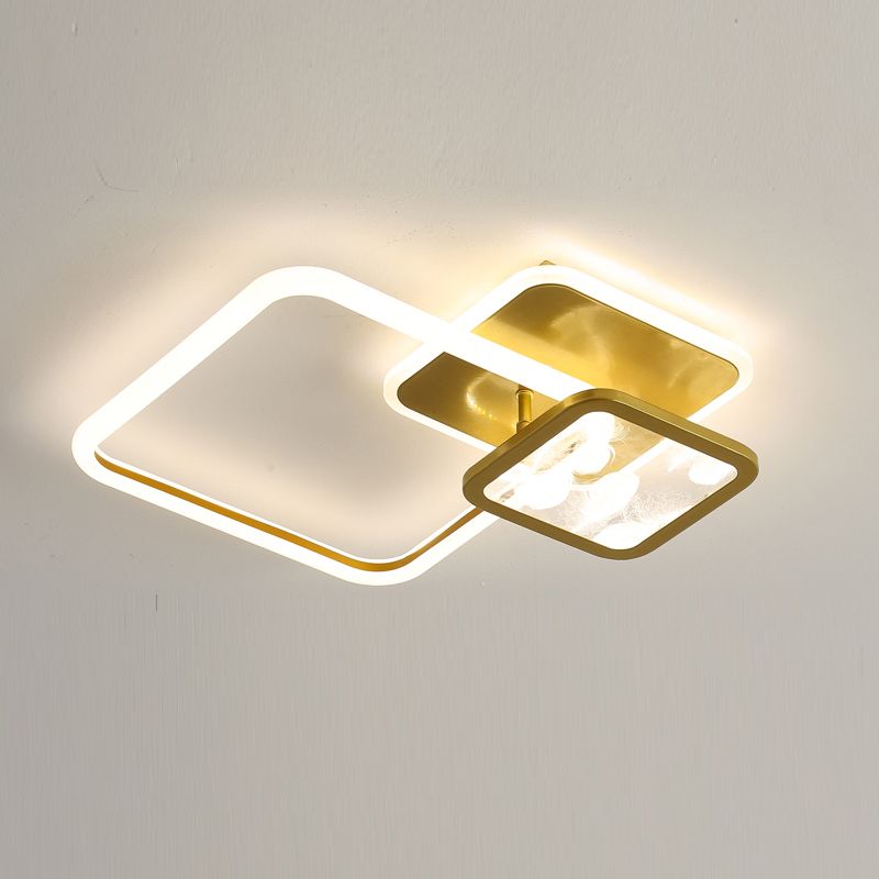 Square Shape Metal Flush Mount Light Modern Style 3 Lights Ceiling Mount Light in Gold