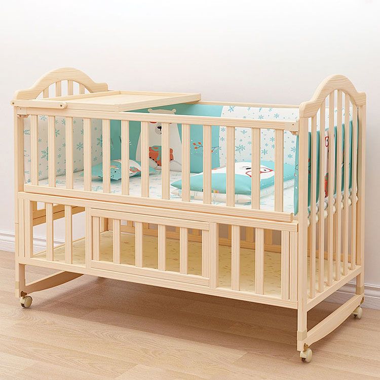 Solid Wood Convertible Crib Simple Crib with Adjustable Height