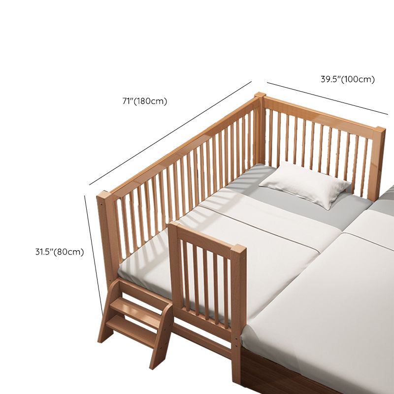 Solid Wood  Baby Crib Farmhouse Birch Nursery Bed with Guardrail