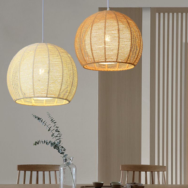 Double Rattan Shade Pendant Lamp Japanese Simplicity Single Light Hanging Ceiling Light in Beige/Coffee