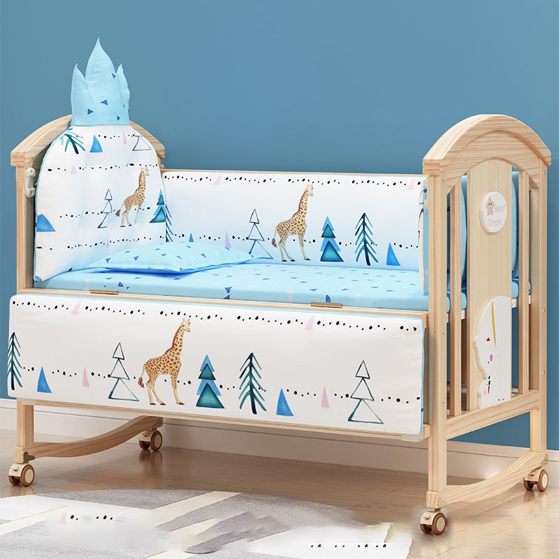 Brown Farmhouse Nursery Crib Pattern Wood Nursery Bed with Storage