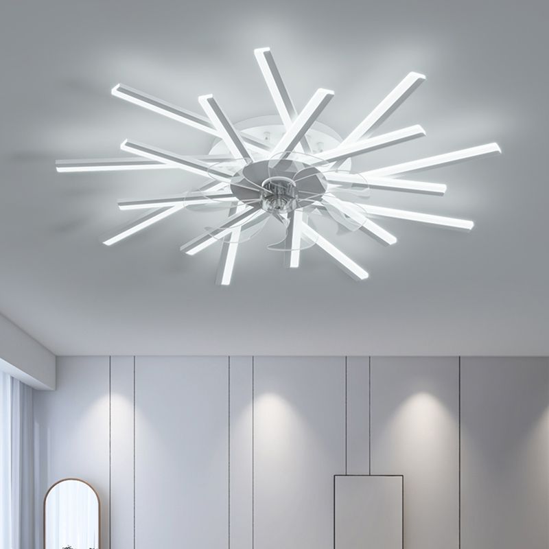 Linear Shape Metal Ceiling Fans Modern Style Multi Lights Flush Ceiling Fan