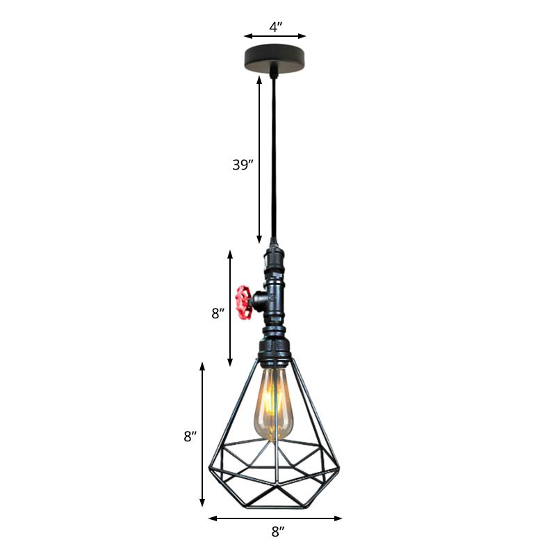 1 Licht hängende Deckenleuchte Dorf Diamant Metall Käfig Schmiedeeisen-Anhänger Leuchte in schwarz/verwittertem Kupfer/Gold für Wohnzimmer