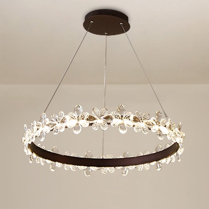 Modern Circular Pendant Chandelier Crystal Hanging Lamp