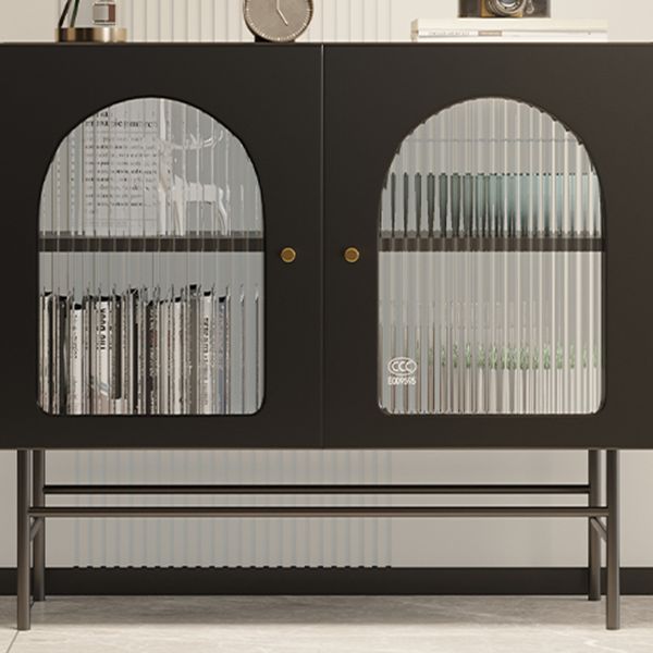 Modern Simple Iron Sideboard Striped Glass Doors Cabinets Dining Server for Living Room