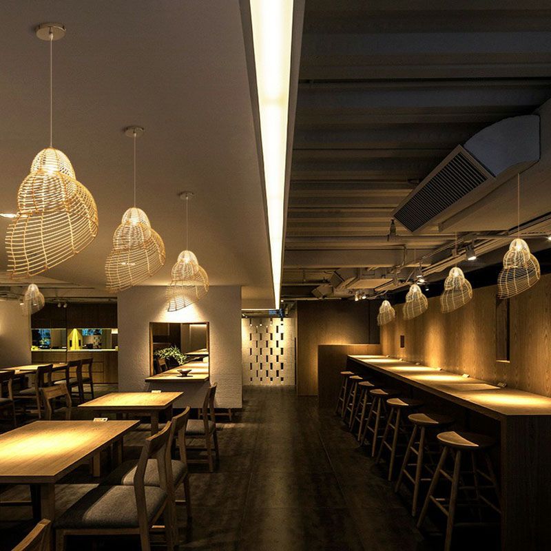 Conch Shaped Restaurant Ceiling Light Rattan Single Modern Style Hanging Pendant Lighting