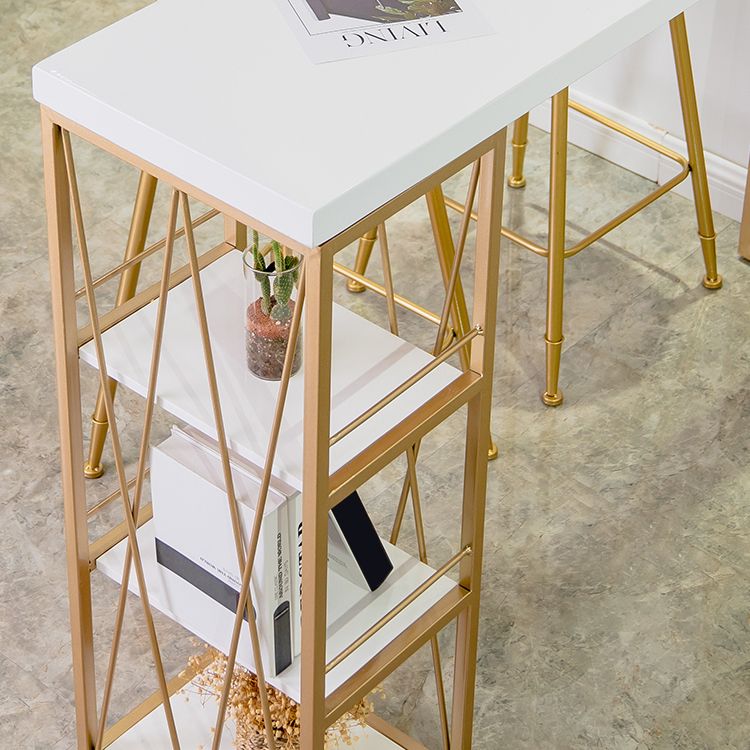 Glam Gold Metal Frame Pub Table for Small Places White Rectangle Bar Table