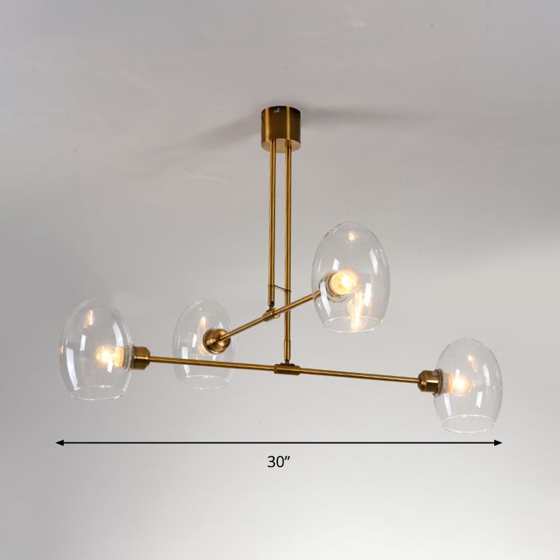 Clear Glass Oval Pendant Chandelier Modernist 4 Lights Brass Hanging Ceiling Lamp for Bedroom