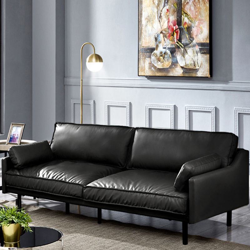 29" High Modern Genuine Leather Square Arm Sofa with 2 Pillows for Living Room