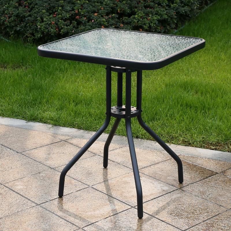 Contemporary Square Coffee Table Glass and Metal Patio Table