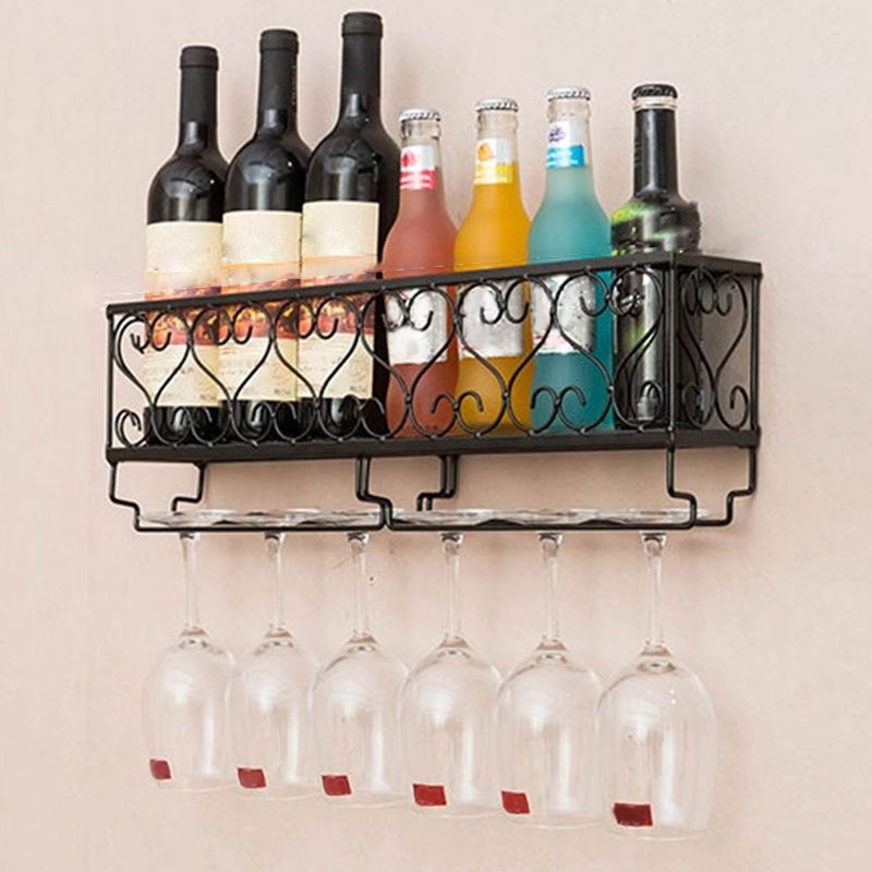 Metal Modern Wine Shelf Wall Mounted Stemware Holder Wine Holder with Shelf