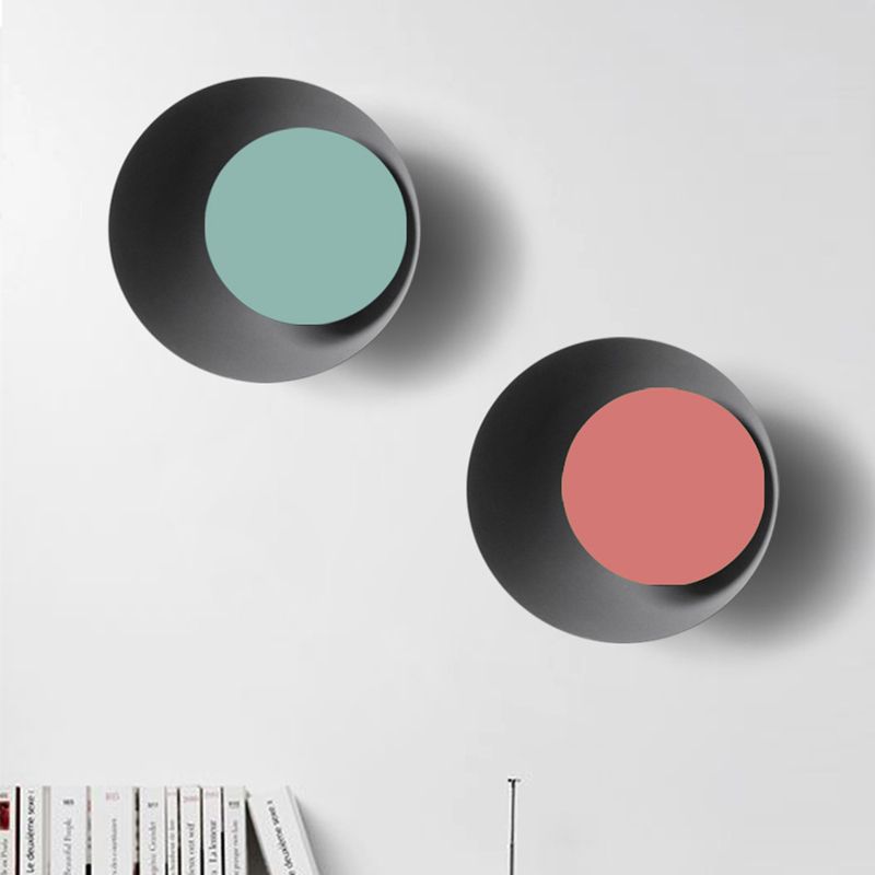 Circle Sconce Light Macaron Metal Black/Grey/Posa Lumo a monte a parete Light, 10 "/13" Dia